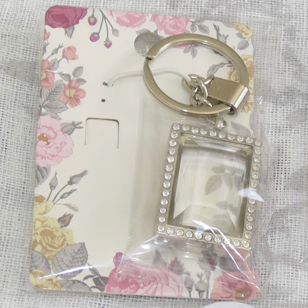 FL Rectangle Silver w/Rhinestones Floating Charm Locket Jewelry KEYCHAIN